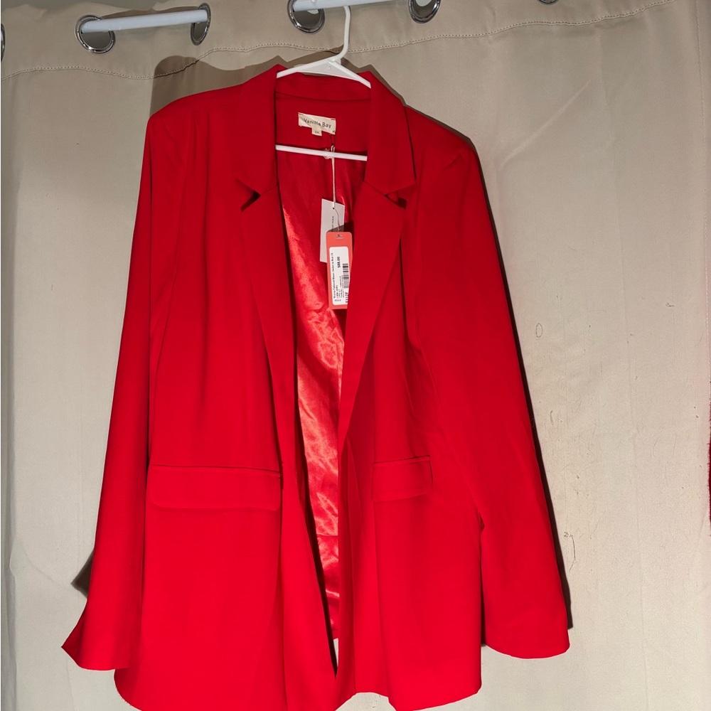 Vanilla Bay Red Blazer with Long Sleeves and Lapel Collar